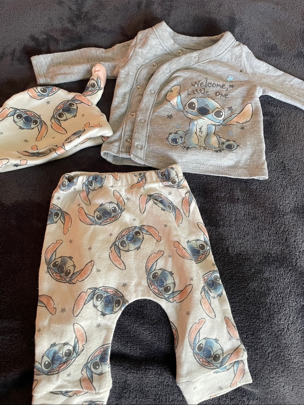 Disney Gray & Blue Lilo & Stitch Baby Wrap Set with Hat